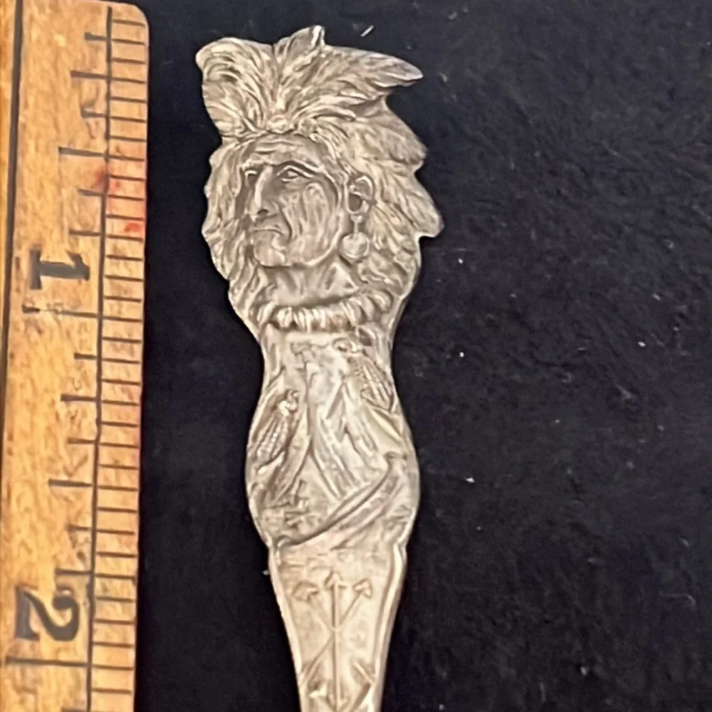 Watson & Newell Antique 1900s Sterling silver gold washed bowl Indian head spoon